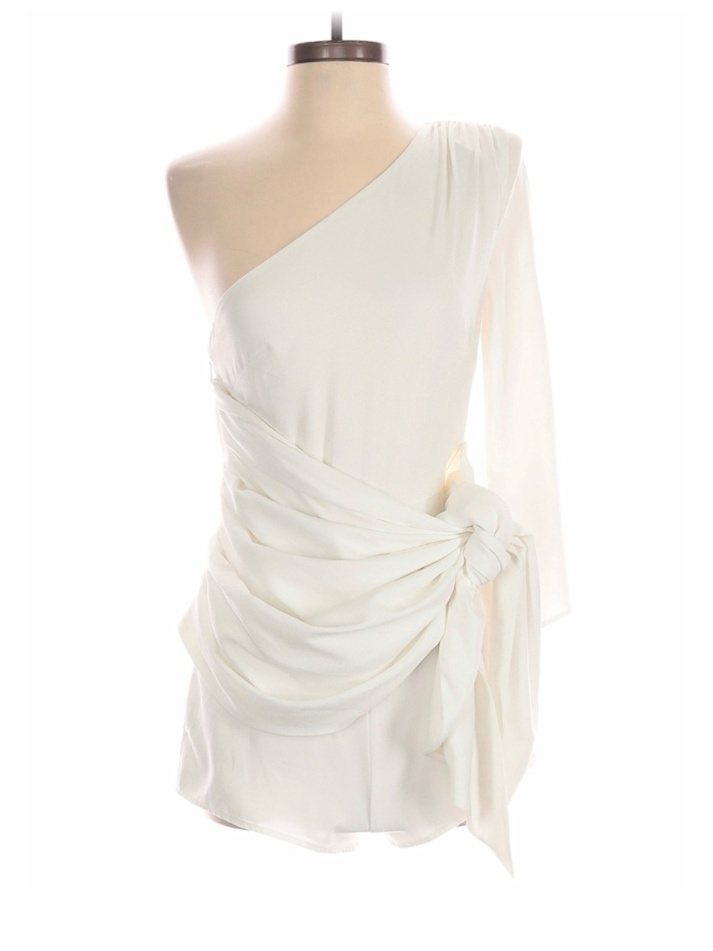 Revolve Michael Costello Cream One-Shoulder Draped Mini Romper with Side Knot